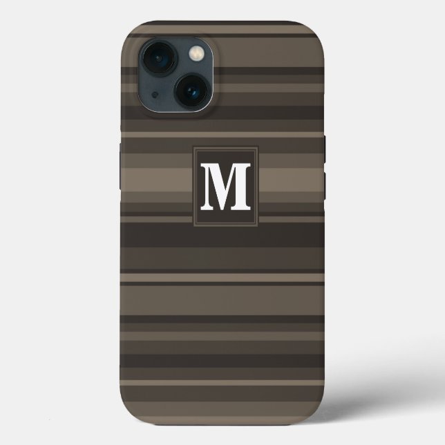 Monogram taupe stripes Case-Mate iPhone case (Back)