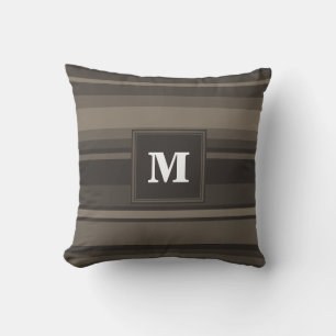 Monogram taupe stripes cushion