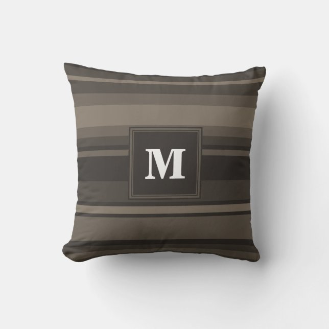 Monogram taupe stripes cushion (Front)