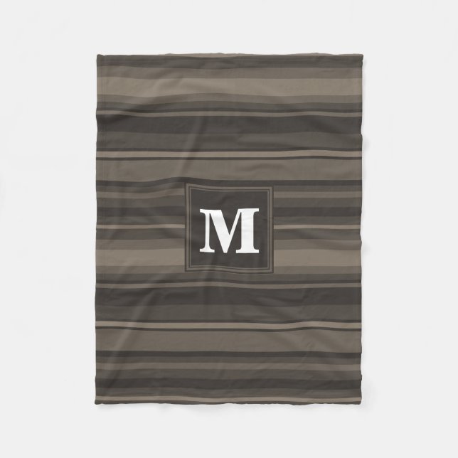 Monogram taupe stripes fleece blanket (Front)