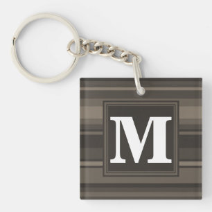 Monogram taupe stripes key ring