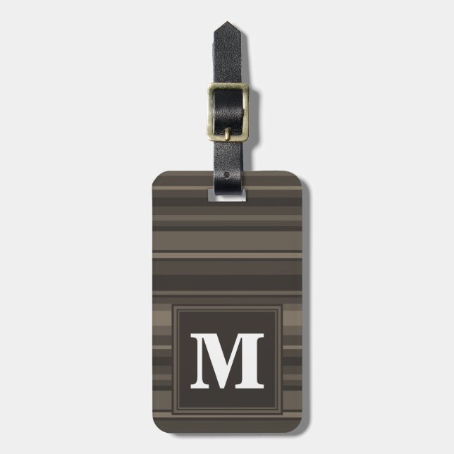 Monogram taupe stripes luggage tag (Front Vertical)