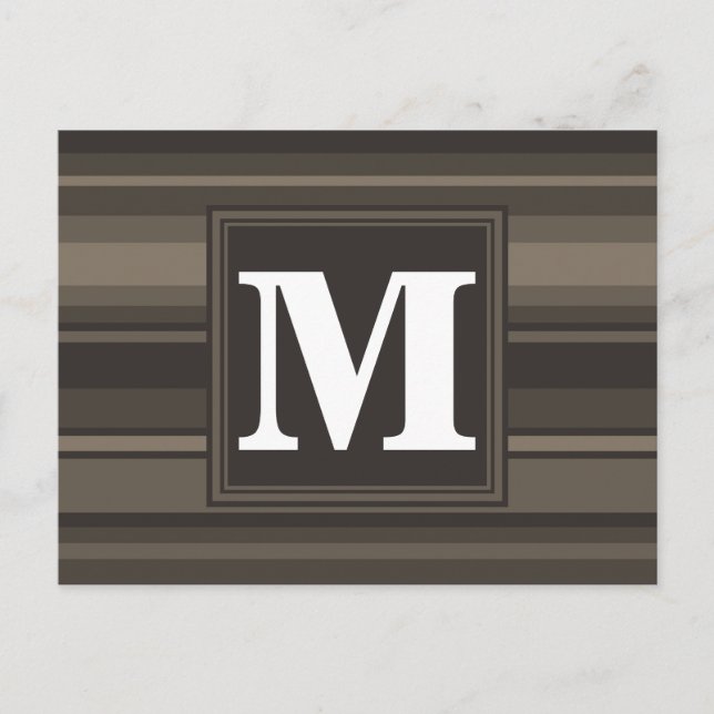 Monogram taupe stripes postcard (Front)