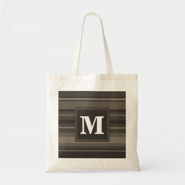 Monogram taupe stripes tote bag (Front)