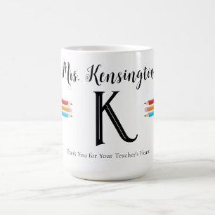 Monogram Teacher Red Blue Yellow Pencils  Coffee Mug