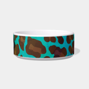 Monogram Teal and Brown Leopard Bowl