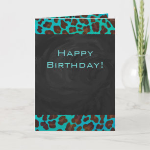 Monogram Teal and Brown Leopard Card