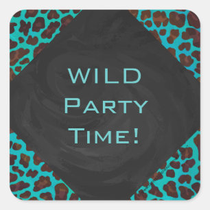 Monogram Teal and Brown Leopard Square Sticker