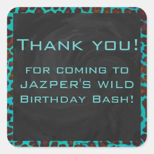 Monogram Teal and Brown Leopard Square Sticker