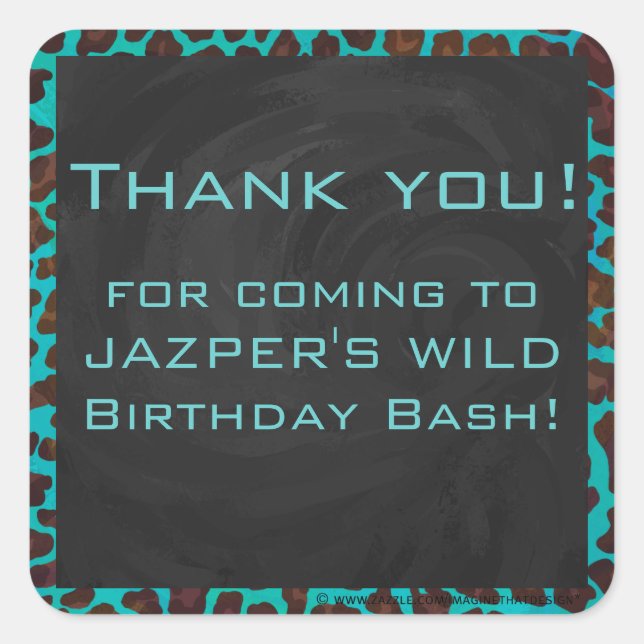 Monogram Teal and Brown Leopard Square Sticker (Front)