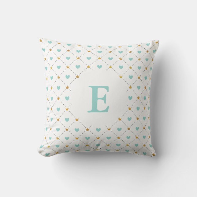 Monogram Teal and Faux Gold Cushion (Front)