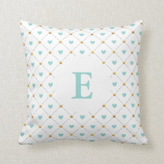 Monogram Teal and Faux Gold Cushion