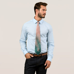 Monogram Teal and Soft Blush Pink Ombre Foil Tie