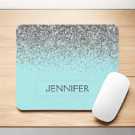 Monogram Teal Blue Silver Glam Glitter Name Mouse Mat<br><div class="desc">Silver and Aqua Blue Teal Faux Glitter Sparkle Elegant and Modern Chic Trendy Luxury Monogrammed Mouse Pad. These monogram - add your own name customised mousepad can be updated with your name.</div>