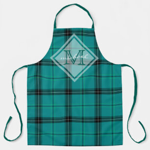 Monogram Teal Classic Plaid Personalised Tartan Apron