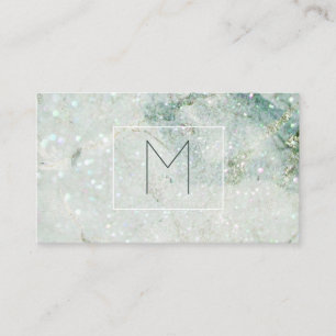 Monogram Teal Glitter Marble Hair Makeup Business Card