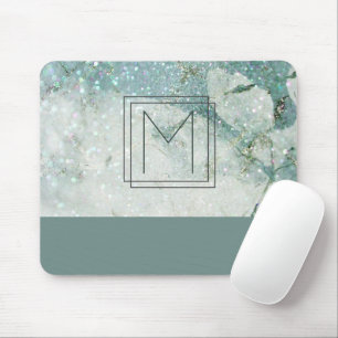 Monogram Teal Green Marble Glitter Monogram Mouse Mat