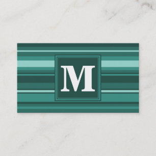 Monogram teal stripes business card