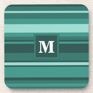 Monogram teal stripes coaster