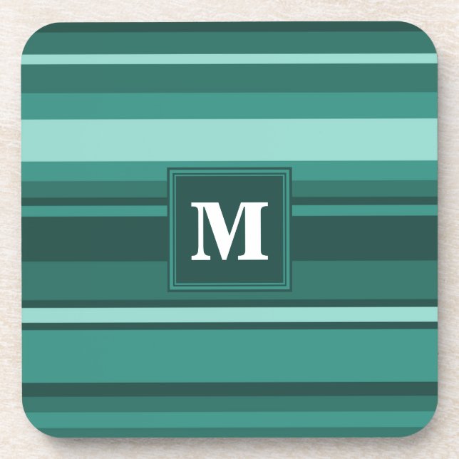 Monogram teal stripes coaster (Front)