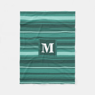 Monogram teal stripes fleece blanket