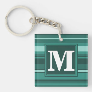 Monogram teal stripes key ring