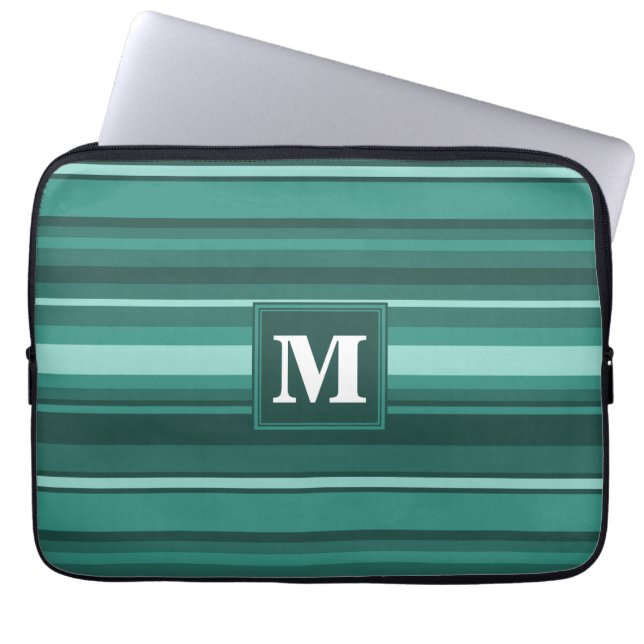 Monogram teal stripes laptop sleeve (Front)