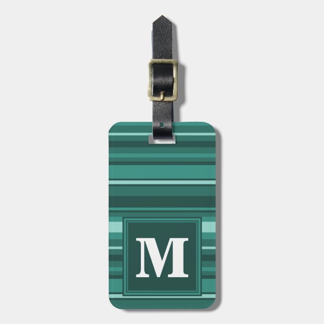 Monogram teal stripes luggage tag (Front Vertical)