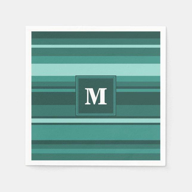 Monogram teal stripes napkin (Front)