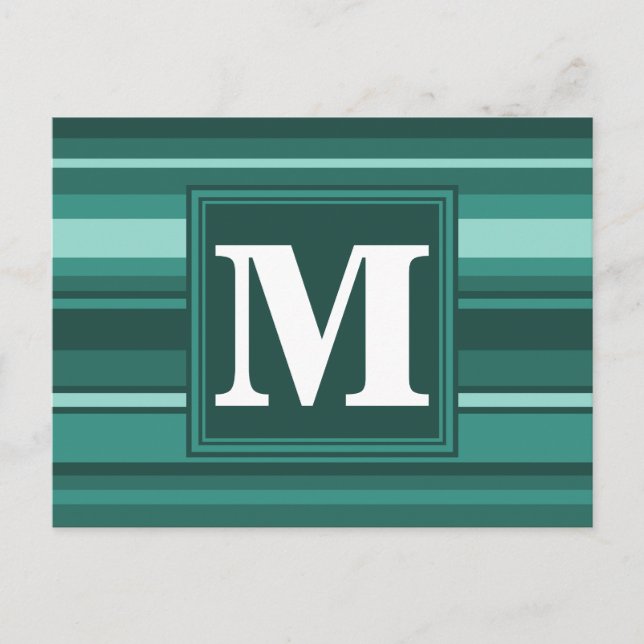 Monogram teal stripes postcard (Front)