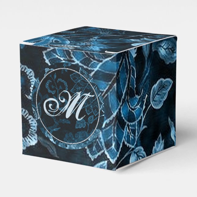 Monogram Teal Vintage Floral Cube Favour Box (Front Side)