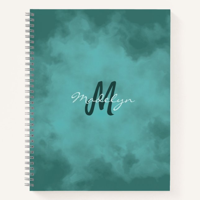 Monogram Teal Watercolor Splash Spiral Notebook (Front)