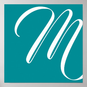 Monogram Teal White Minimalist Script Poster