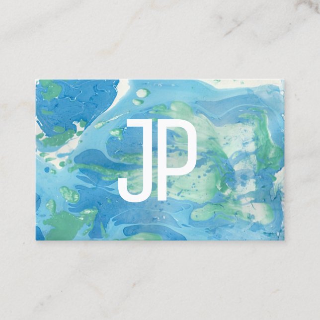 Monogram Template Blue Green Modern Abstract Business Card (Front)