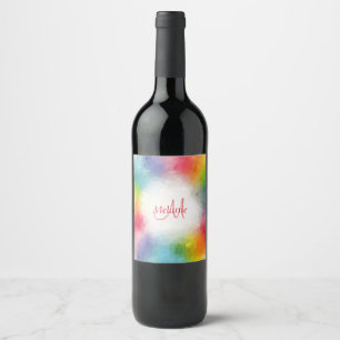 Monogram Template Custom Colourful Modern Rainbow Wine Label