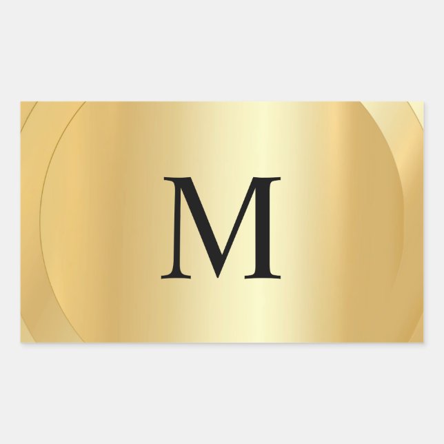 Monogram Template Custom Elegant Faux Gold Rectangular Sticker (Front)