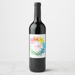 Monogram Template Custom Modern Rainbow Abstract Wine Label