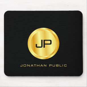 Monogram Template Elegant Black And Gold Mouse Mat