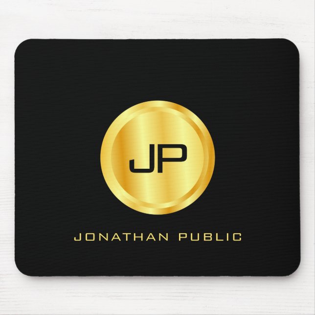 Monogram Template Elegant Black And Gold Mouse Mat (Front)