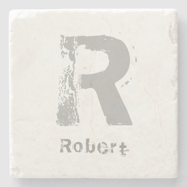 Monogram Template Elegant Design Letter Marble Top Stone Coaster (Front)