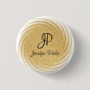 Monogram Template Elegant Faux Gold Glitter Look 3 Cm Round Badge
