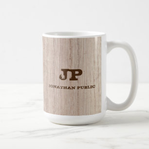 Monogram Template Elegant Wood Board Plank Look Coffee Mug