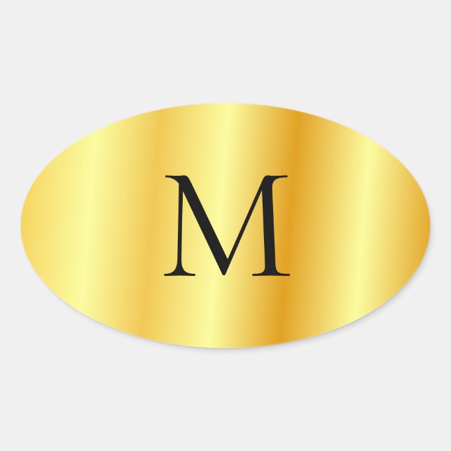 Monogram Template Faux Gold Modern Elegant Oval Sticker (Front)