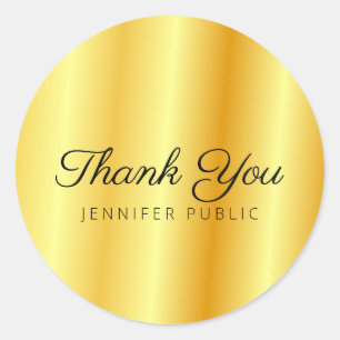 Monogram Template Gold Metallic Look Thank You Classic Round Sticker