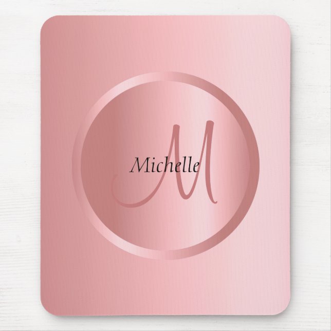 Monogram Template Modern Elegant Rose Gold Mouse Mat (Front)