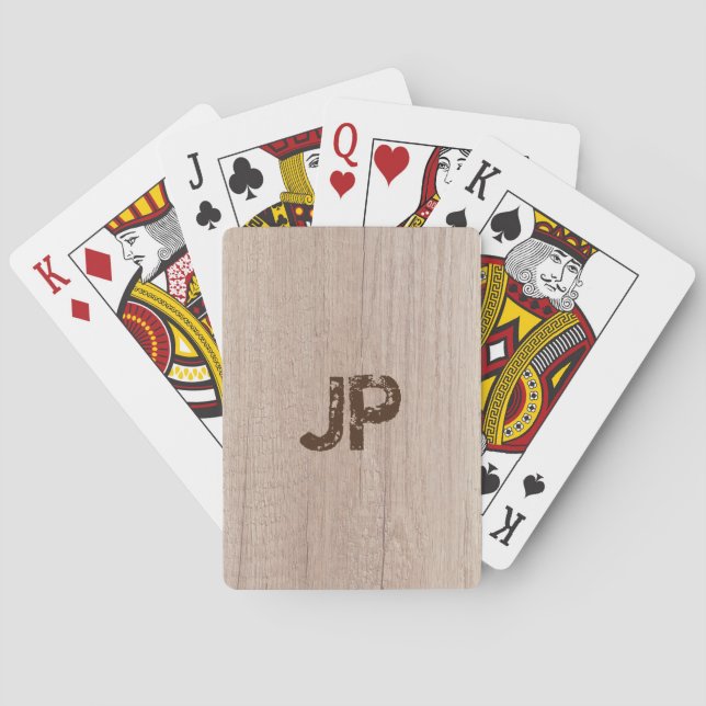 Monogram Template Modern Elegant Wood Plank Playing Cards (Back)