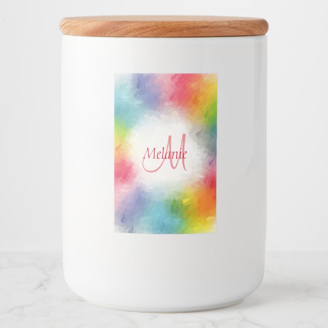 Monogram Template Yellow Orange Blue Green Pink Food Label (Front)