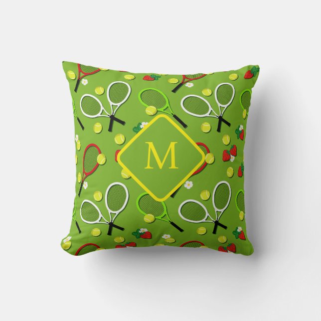 Monogram Tennis Themed Green Patterned Cushion (Front)