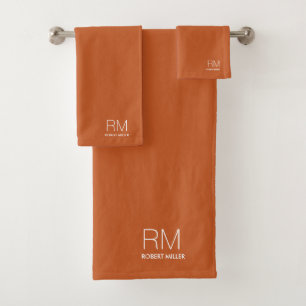 Monogram Terra Cotta  Modern Minimalist Stylish Bath Towel Set