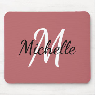 Monogram Terra Rosa Red & White Add Your Name Mouse Mat